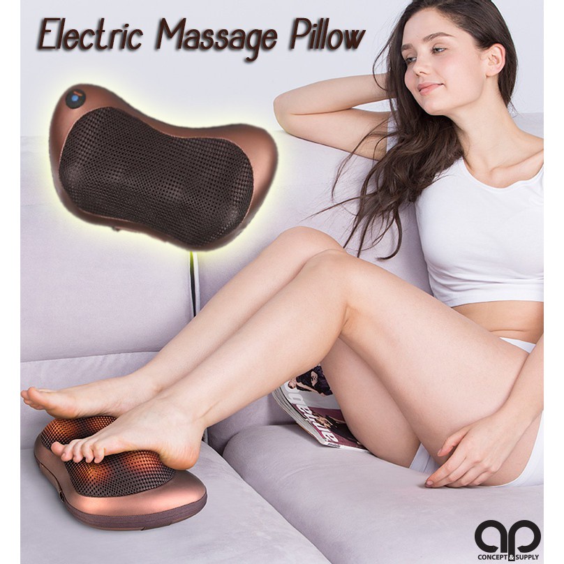 เบาะนวดไฟฟ้าAMZ สีดำ รุ่นใหม่สุด หมอนนวดคอระบบอินฟาเรดสำหรับในบ้านและรถยนต์ 8 ลูกครึง new electric massage pillow 8 ball
