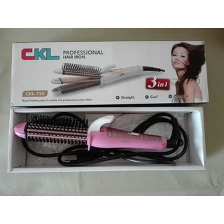 เครื่องม้วนผม เครื่องหนีบผม หวีแกนร้อน โรลม้วนผมCKL 3in1 รุ่น CKL-725 สีชมพู