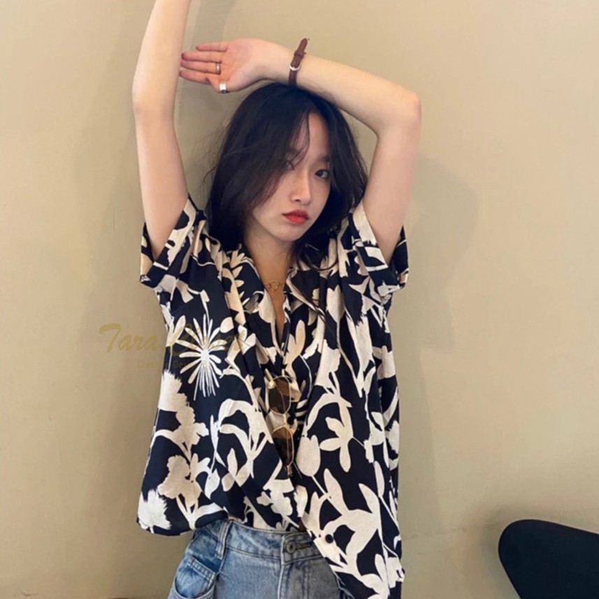IT049 TARA Hawaii เสื้อเชิ้ต ปกฮาวาย แขนสั้น ลายดอก กระดุมหน้า ลายกราฟฟิก สไตล์เกาหลี เนื้อผ้าไหมอิตาลี ผ้าอย่างดี