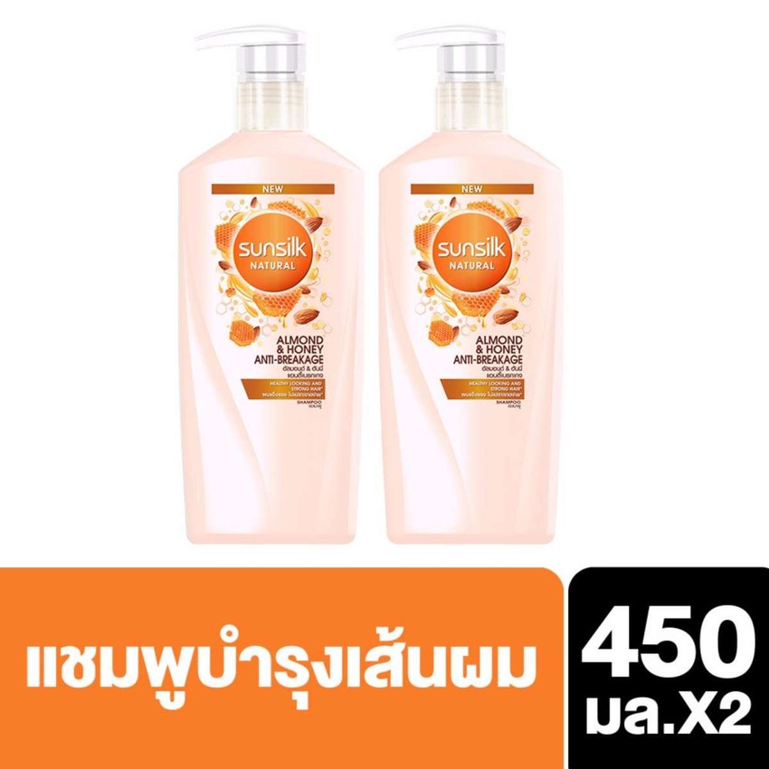 SUNSILK Natural Shampoo Almond and Honey Anti-Breakage 450 ml (2 Bottles) UNILEVER