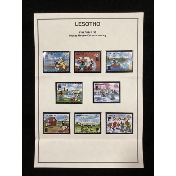 1988 Lesotho Finland International Stamp Exhibition (Finlandia)88- Mickey Mouse 60th Anniv. Set Eigh