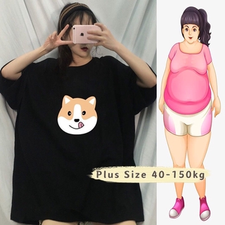 【Plus Size】เสื้อยืดคอกลม แขนสั้น พิมพ์ลาย พลัสไซซ์ สําหรับผู้หญิง รองรับ 150 กก.