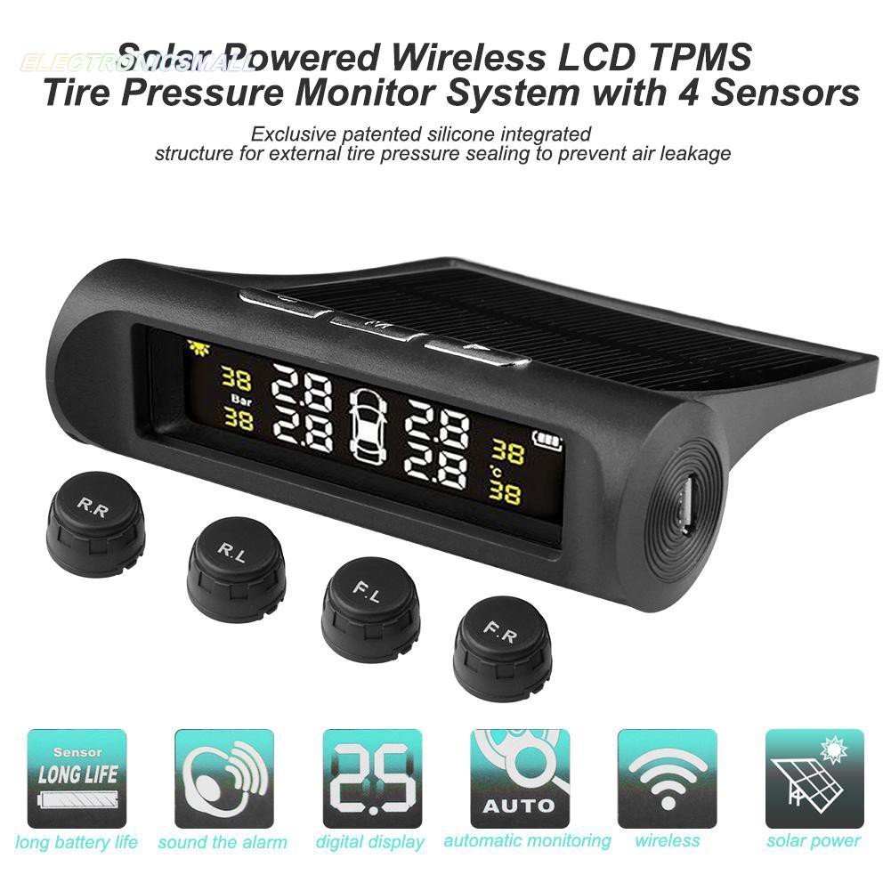 Solar Power Car Auto TPMS Tire Pressure LCD Monitor System Wireless 4 Sensors