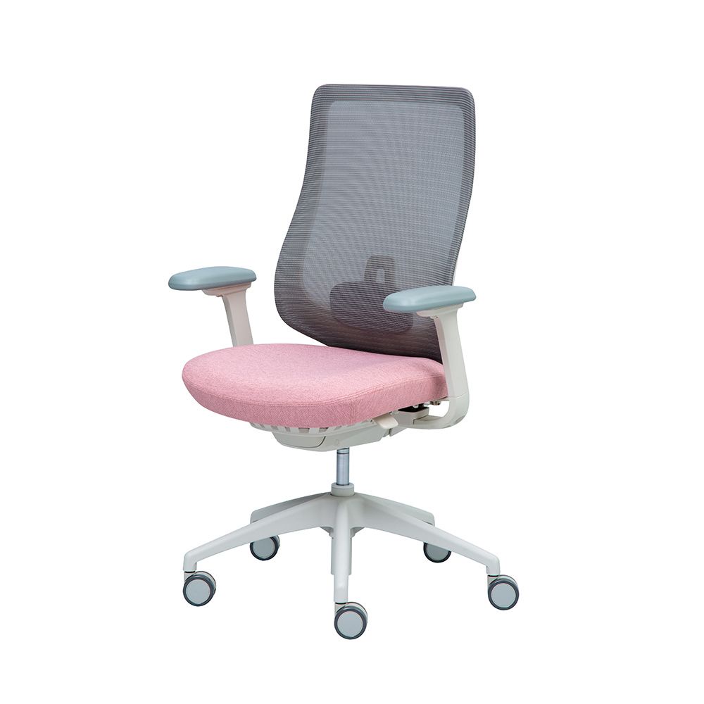 Modernform เก้าอี้สำนักงาน รุ่น Series 16S White Edition เท้าแขนปรับได้ 4 ทิศทาง เบาะผ้าชมพู
