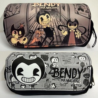 กระเป๋าดินสอ แบบสองชั้น แต่งซิป ขนาดใหญ่ จุของได้เยอะ ลายการ์ตูนเกม Bendy and the ink สําหรับเด็กนักเรียน