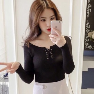 👌👌👌เสื้อไหมพรมลายร่องแต่งเชือกตอกตาไก่