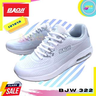 Baoji รุ่น BJW 322 สีขาว รองเท้าผ้าใบ ผูกเชือก ผู้หญิง สำหรับใส่ทำงาน ใส่เที่ยว หนังเทียม ซักง่าย