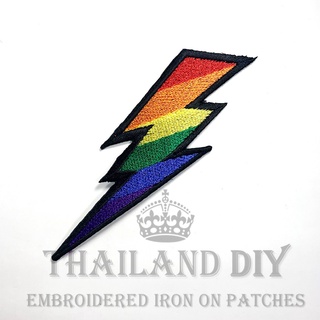 ⚡ ตัวรีดติดเสื้อ งานปัก ลาย สัญลักษณ์ สายฟ้า แฟลช ไฟฟ้า สีรุ้ง Thunder Flash Patch WOP DIY ตัวรีด อาร์มติดเสื้อ กระเป๋า