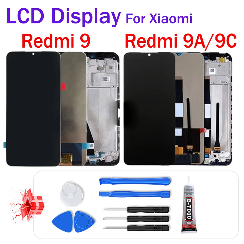LCD สําหรับ Xiaomi Redmi 9 9A 9C LCD กรอบจอแสดงผลและชุดหน้าจอสัมผัสสําหรับ Redmi 9A 9C จอแสดงผล LCD