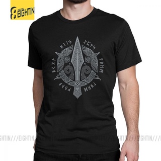 เสื้อยืดผ้าฝ้ายพิมพ์ลาย เสื้อยืดแขนสั้น คอกลม ผ้าฝ้ายแท้ พิมพ์ลาย Viking Gungnir สําหรับผู้ชาย