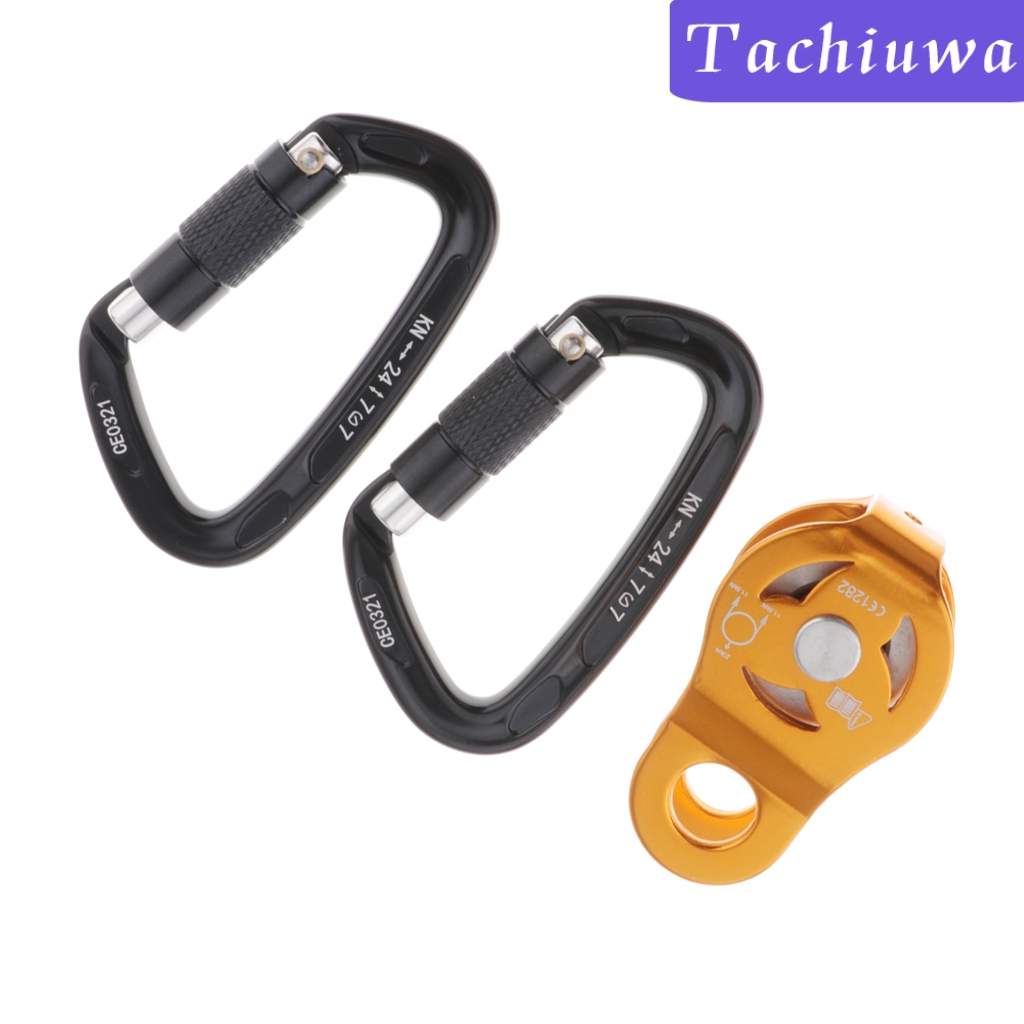 [TACHIUWA] 23KN Fixed Speed Single Rope Pulley + Locking Carabiner Clip for Climbing, Caving