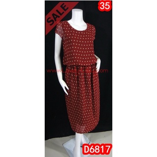 SaLe++ (อก35) D6817 Dressผ้าชีฟองพื้นแดง ซับในทั้งตัว เอวยางยืด กระโปรงยาว** Lovely-Catty
