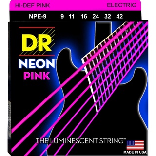 DR Strings สายกีตาร์ไฟฟ้า แบบเรืองแสง เบอร์ 9 สายเคลือบ สีชมพูนีออน รุ่น NPE-9 (Light, 9-42) ** Made in USA **