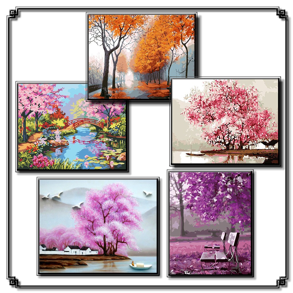 40*50cm DIY ภาพวาดสีน้ำมัน ภาพระบายสีตามตัวเลข Painting By Number on Canvas 江南