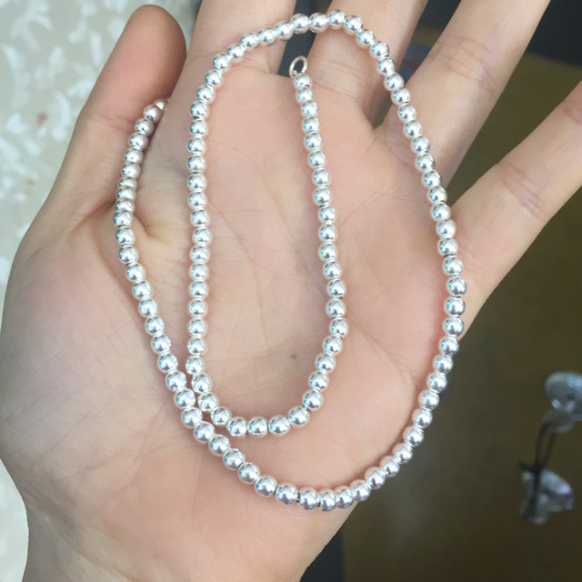 Nmj สร้อยคอเงินลูกปัดเรียบ ยาว 38-45cm