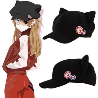 Anime Evangelion EVA Asuka Langley Soryu Cosplay Cat Ear Hat Peaked Cap With Badges แมวหูหมวก ป้าย