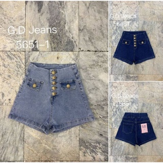 G.D.Jeans รุ่น 5651-1#กางเกงยีนส์ขาสั้นผ้ายืดเอวสูงสีอ่อนแต่งกระดุมทองหน้าแบบน่ารัก