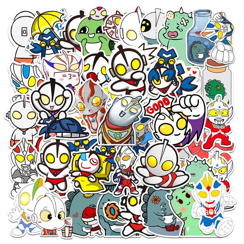 50 สติกเกอร์การ์ตูนอุลตร้าแมนน่ารัก 50 ชิ้น สติ๊กเกอร์ตราสินค้า เปลือกน้ำ แบบมีกาวในตัว กันน้ำ