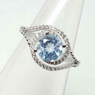 แหวน บลูโทพาส Blue Topaz พลอยแท้ เจียรไน ทรงกลม ขนาด 7 มม. มม.ตัวเรือนเงิน 925 ขนาด 54