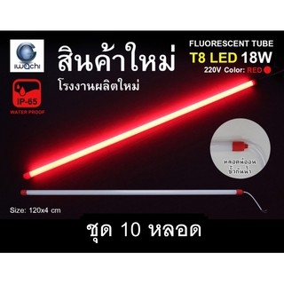 IWACHI หลอดนีออนสี ขั้วกันน้ำ รุ่นใหม่ LED T8 18W สีแดง (10 หลอด)