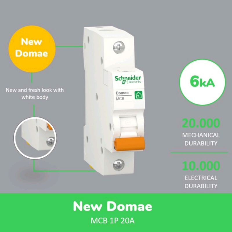 MCB Schneider 20A 1Phase ใหม่ Domae MCB เซอร์กิตเบรกเกอร์ Sneeder 20 Ampere