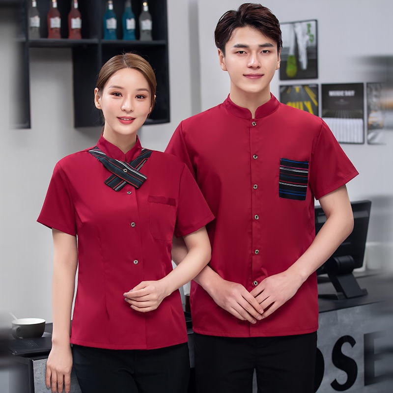 💥Hot💯ชิ้นเสื้อ+ผ้ากันเปื้อน ร้านอาหารฮอทพอท เสื้อพนักงานเสิร์ฟ เสื้อเชฟ ห้องรับประทานอาหาร ชุดเชฟทำอาหาร ผ้าดี