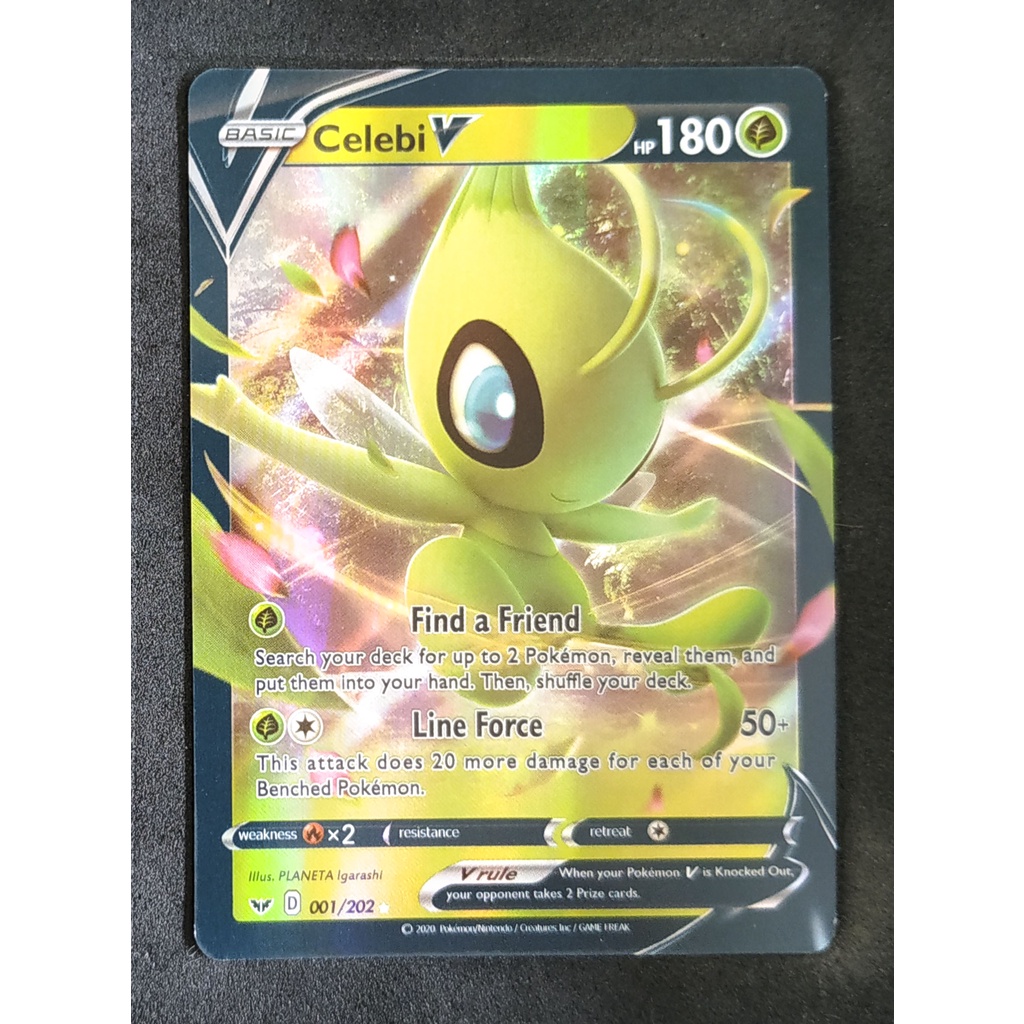 Celebi V Card เซเลบี 001/202 Pokemon Card Gold Flash Light (Glossy) ภาษาอังกฤษ