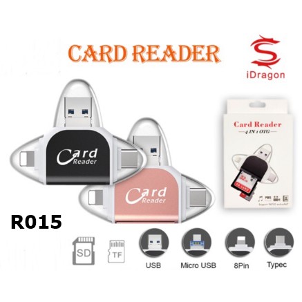 🔥R015🔥IDragon เพิ่มความจุโทรศัพท์ Card Reader 4 In 1 ใช้กับไอโฟน(R015)