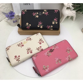 Coach F28444 Accordion Zip Wallet with Floral Bow Print Women Long Purse Pouch Dompet Panjang Wanita . กระเป๋าสตางค์