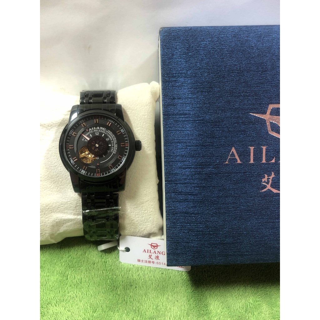 [พร้อมส่ง ส่งไว] นาฬิกาข้อมือชาย AILANG ระบบ Automatic เรือนและสายเหล็กสีดำ Premium สุดหรูคลาสสิก