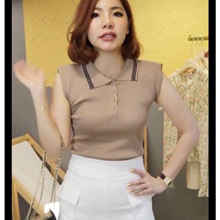 ส่งต่อ เสื้อแขนกุด สีน้ำตาล yq korean shop