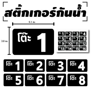 สติ้กเกอร์กันน้้ำ เบอร์ เลขโต๊ะ (ป้ายเลขโต๊ะ สติกเกอร์โต๊ะ 1-16) 16 ดวง 1 แผ่น A4 [รหัส C-054]