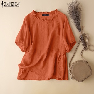 Zanzea เสื้อเบลาส์ลําลอง คอกลม แขนห้าส่วน สีพื้น สไตล์วินเทจ สําหรับผู้หญิง