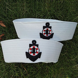 New White Sailor Navy Hat Cap with Anchor for Fancy Dress