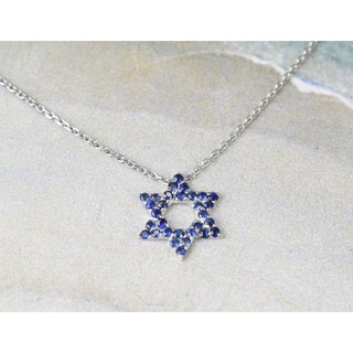 สร้อยคอทอง 18K สี Yellow gold  รูป Star of David ฝัง Sapphire พลอยประจำวันเกิดของผู้ที่เกิดวันศุกร์