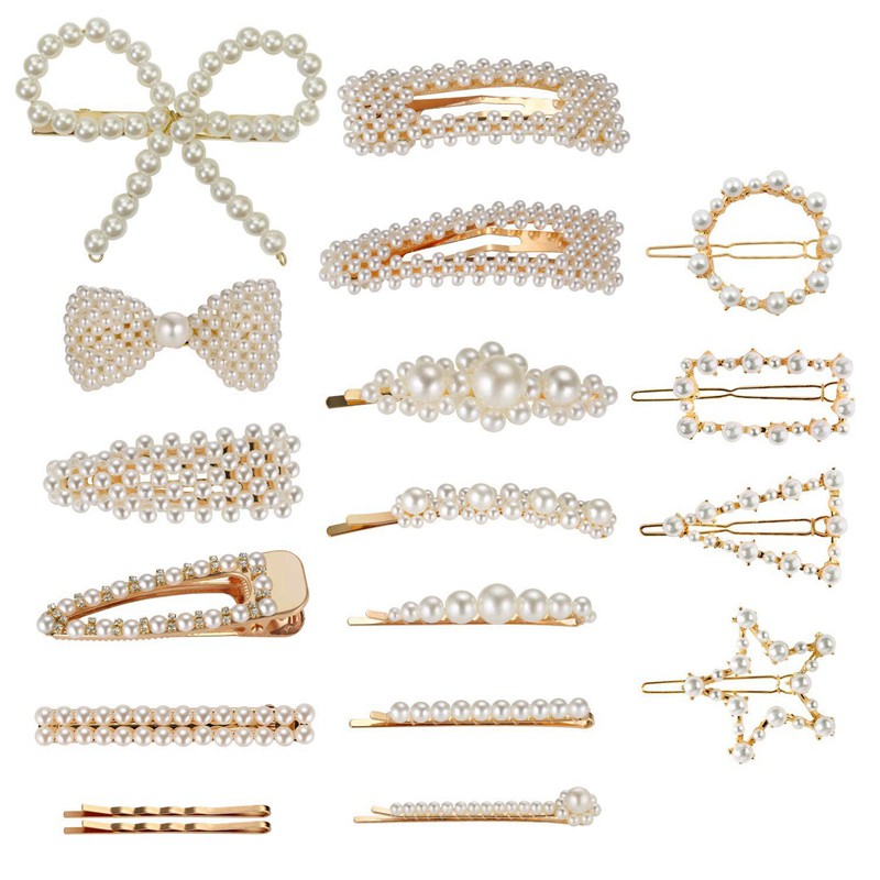 Barrettes Women Girls 18pcs Fashion Sweet Artificial Pearl Hair