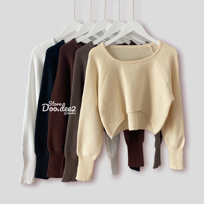 DOODEE2 เสื้อครอปแขนยาวไหมพรม โชว์เอว รับลมหนาว
