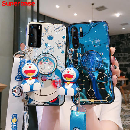 Cartoon doraemon Phone Case Samsung Galaxy A8 J6 J4 2018 S20 Ultra J7 S9 S8 Plus A30s A50s A20s A10s Note 10 J2 Pro J7 Prime 9 8 J4 Plus Soft Couple Cover With Holder Stand Lanyard