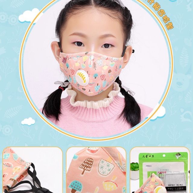 หน้ากากอนามัยเด็ก N95 ป้องกันฝุ่น PM 2.5 เปลี่ยนไส้กรองได้ พร้อมส่ง