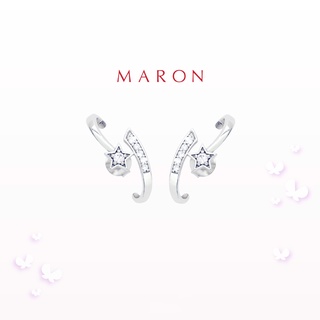 MARON - Feo Stars Orbit Earrings ชุบสี White Gold ต่างหูแป้น พลอยเพทายสีขาว เงินแท้925