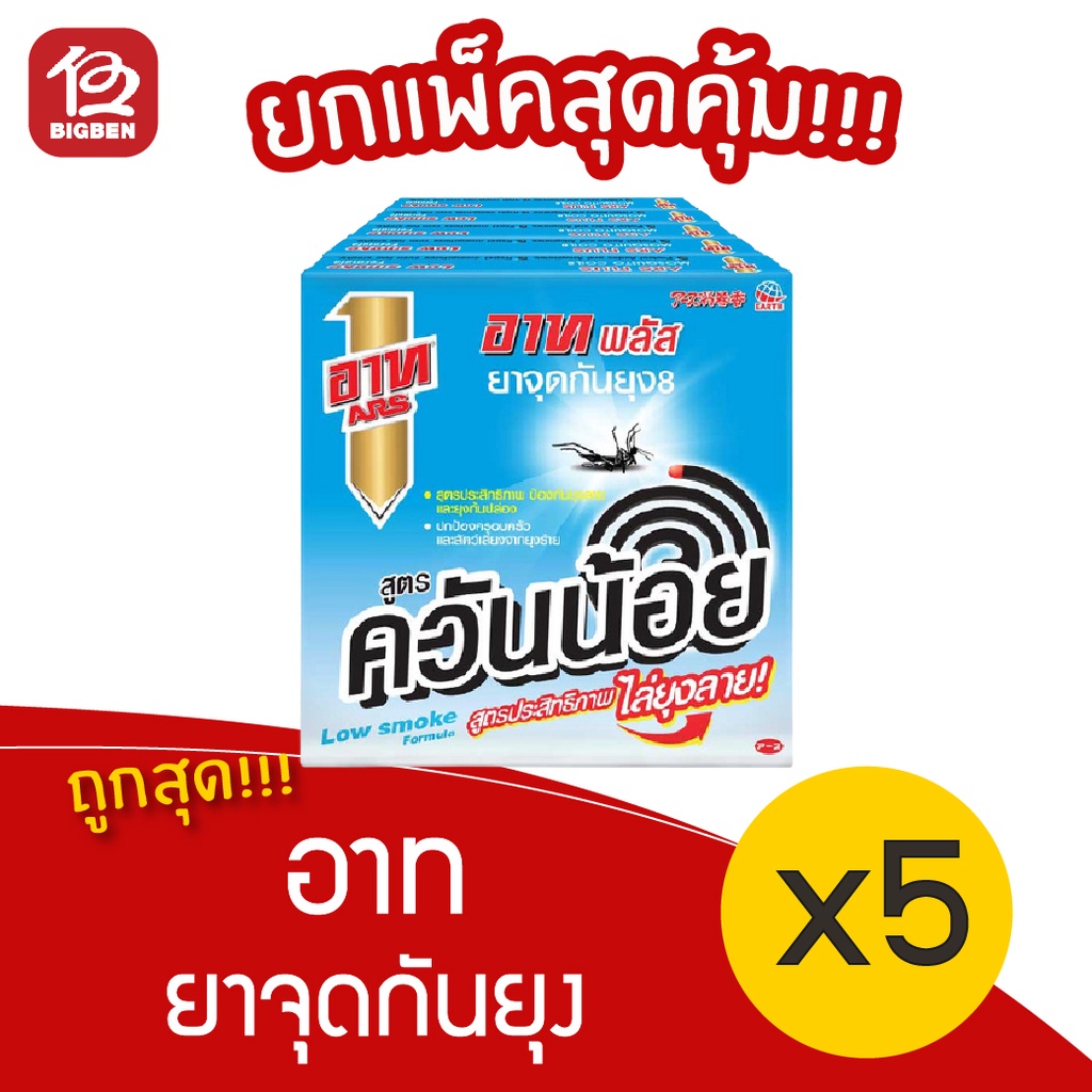 [แพ็ค 5 กล่อง] ARS อาทพลัส ยาจุดกันยุง ควันน้อย ไร้กลิ่น (10ขด/กล่อง) ฟ้า