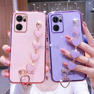 เคส oppo reno 7 reno 7z reno7 z 5G เคสโทรศัพท์มือถือ ซิลิโคนนิ่ม พร้อมสายรัดข้อมือ ลายหัวใจ สําหรับ oppo reno 7 reno 7z reno7 z 5G