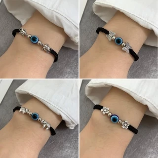 สร้อยข้อมือ เชือกถัก รูปดวงตาปีศาจนําโชค สามารถปรับได้ แฮนด์เมด เหมาะกับของขวัญ สําหรับผู้หญิง และผู้ชาย