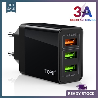 TOPK 【Rg】อะแดปเตอร์ชาร์จไฟ 30W Qc3.0 3 Usb Ports สําหรับติดผนัง