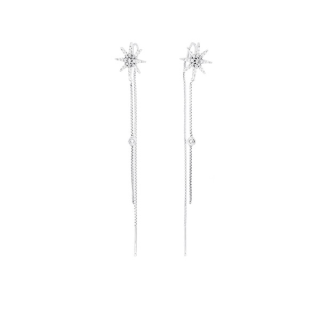 Haus of Jewelry - STARBURST CHAIN EARRINGS ต่างหูเงินแท้ ประดับเพชรคิวบิกเซอร์โคเนีย (Cubic Zirconia)