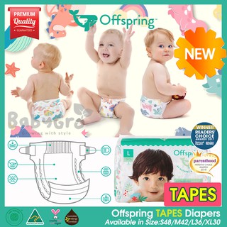 Offspring ผ้าอ้อมแบบเทป แฟชั่น ปราศจากคลอรีน S48 M42 L36 XL30