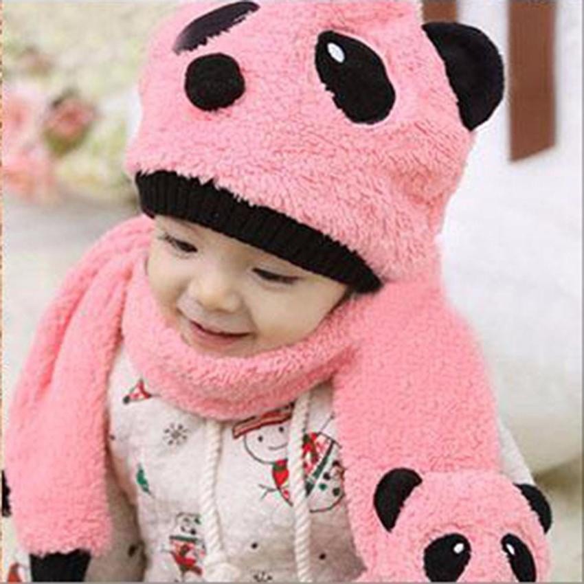 P31 หมวกเด็กทารก พร้อมผ้าพันคอ หมีแพนด้า (สีชมพู) BabyHat-P31-PandaPink