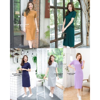 พร้อมส่ง💗​เดรสยาวคอกลม​ผ้าร่อง ทรงสวย💗งานป้าย Ladress