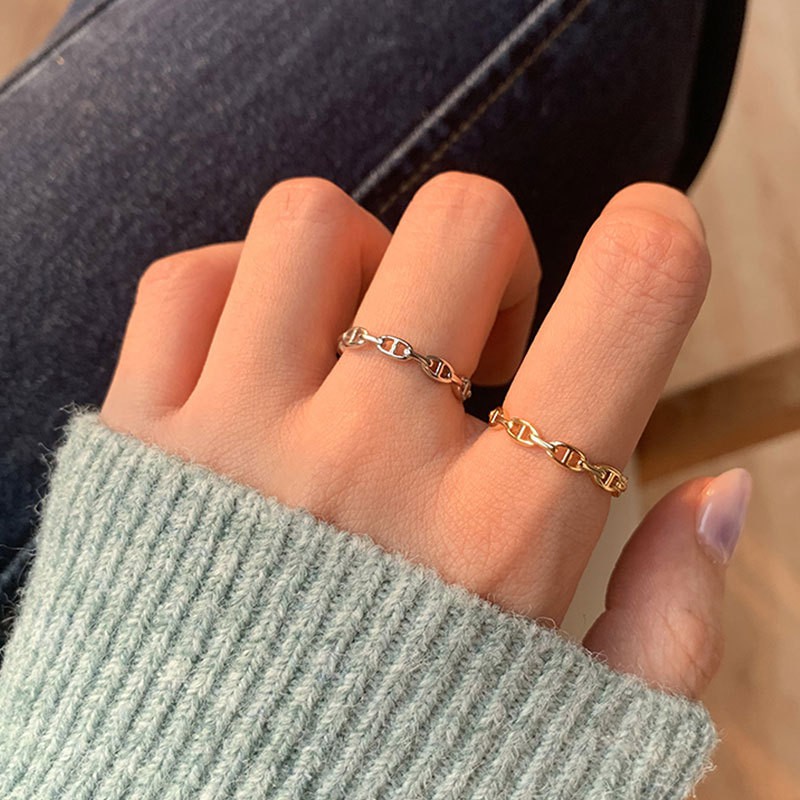 Love2Self J054 Minimalist เกาหลีบางแหวน Index Finger แหวนจมูกหมูสําหรับผู้หญิงขนาด 6 ปรับได้