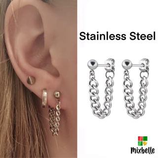 ต่างหูโซ่ จิวหู Stainless Steel แท้ ไม่ลอก ไม่ดำ เครื่องประดับสแตนเลส (รหัส XO)